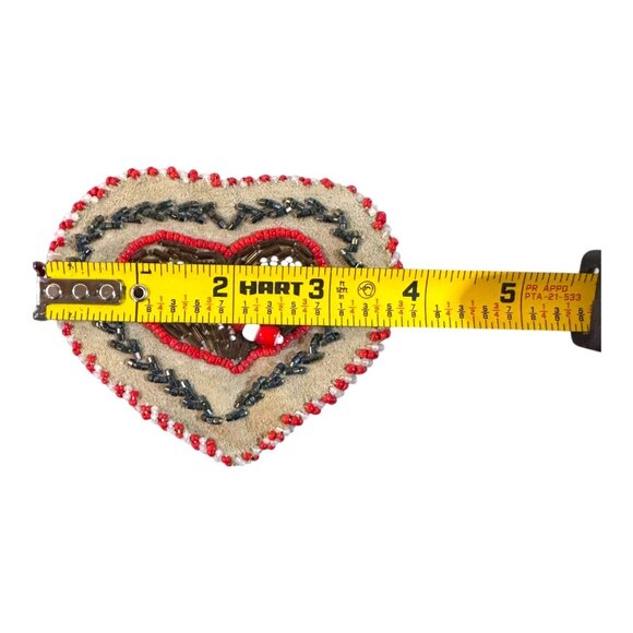 Handcrafted Heart Shaped Beaded Native American Iroquois Trinket Box Suede Lined - Picture 7 of 10